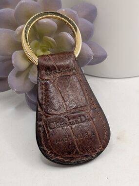 Dior Vintage  Brown Croc-Embossed Leather Key Ring
